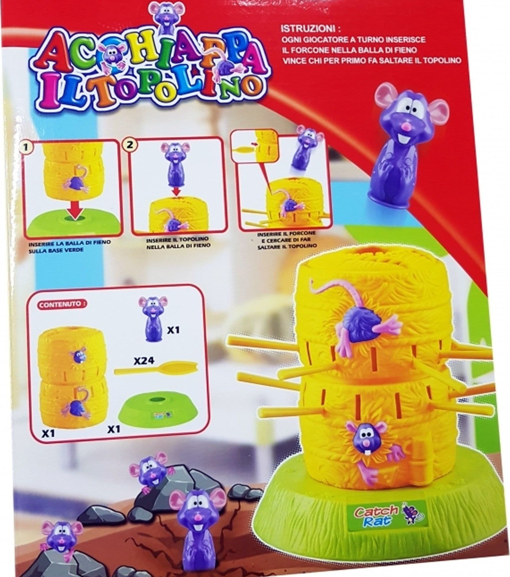 GIOCO ACCHIAPPA IL TOPOLINO POP UP TOPO FIENO BALLA FORCONE 2-4 GIOCATORI BAMBINI