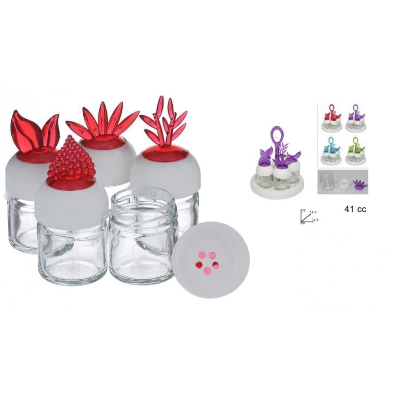SET 5 CONTENITORI BARATTOLO NATURA 41cc DESIGN DOSATORE SALE PEPE SPEZIE VETRO