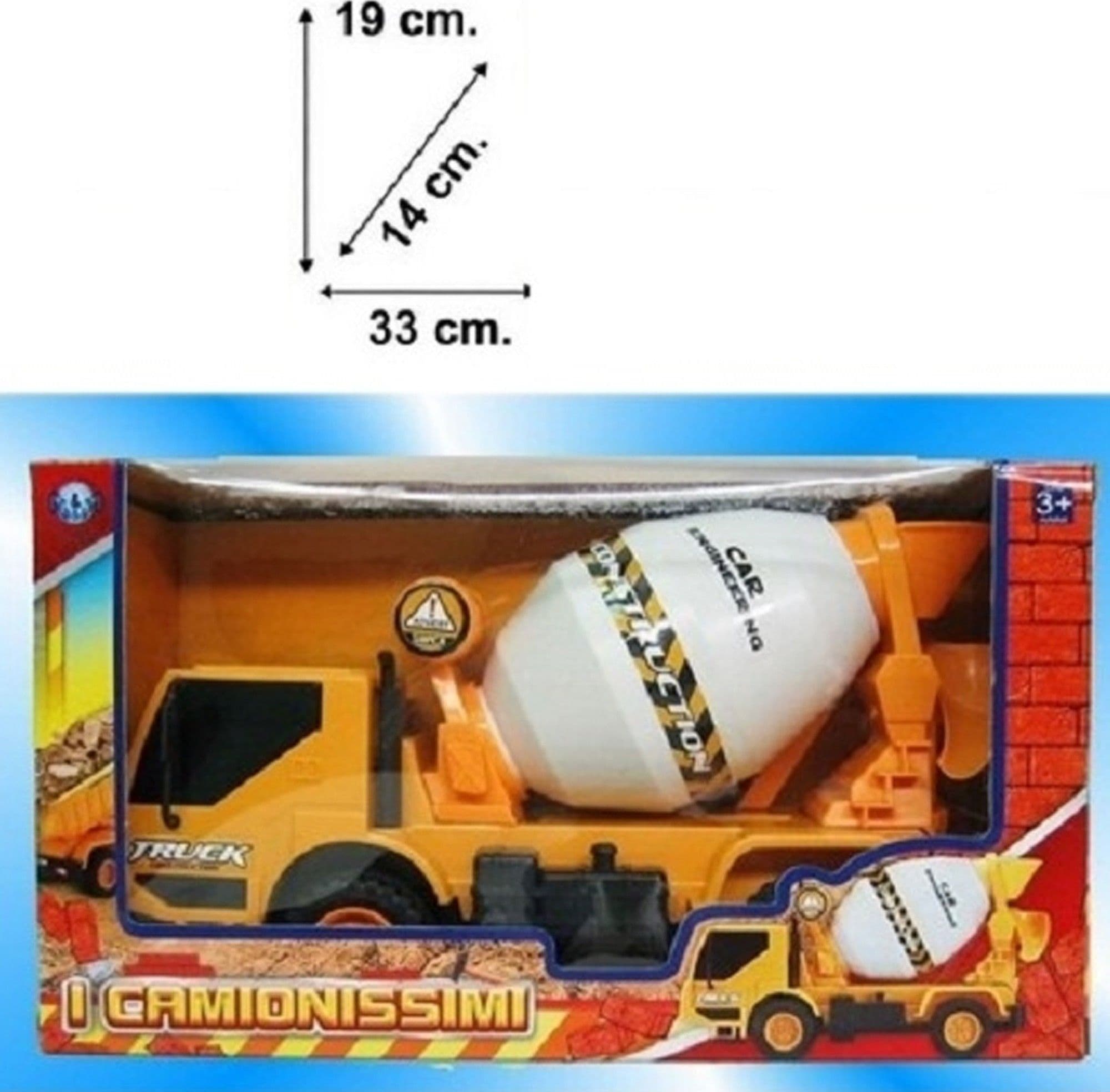 BETONIERA BOX CAMION 19x33x14 CM CANTIERE COSTRUZIONI RUOTA GIOCO BAMBINI BIMBO