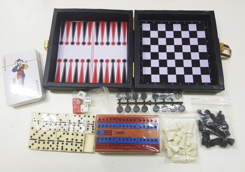 SET 6IN1 SCACCHI DAMA DOMINO BACKGAMMN GIOCHI DA TAVOLO SOCIETA' VIAGGIO TRAVEL