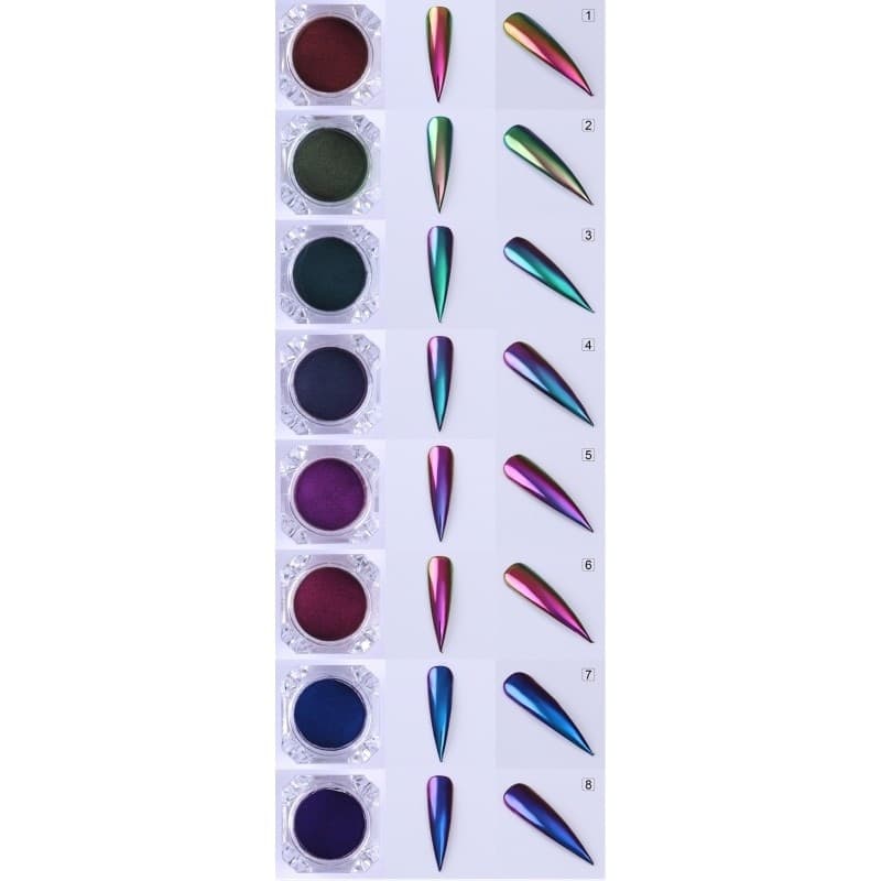 POLVERE PIGMENTI SCAGLIE OLOGRAFICO PENNELLO EFFETTO SPECCHIO CHROME NAIL ART - 2