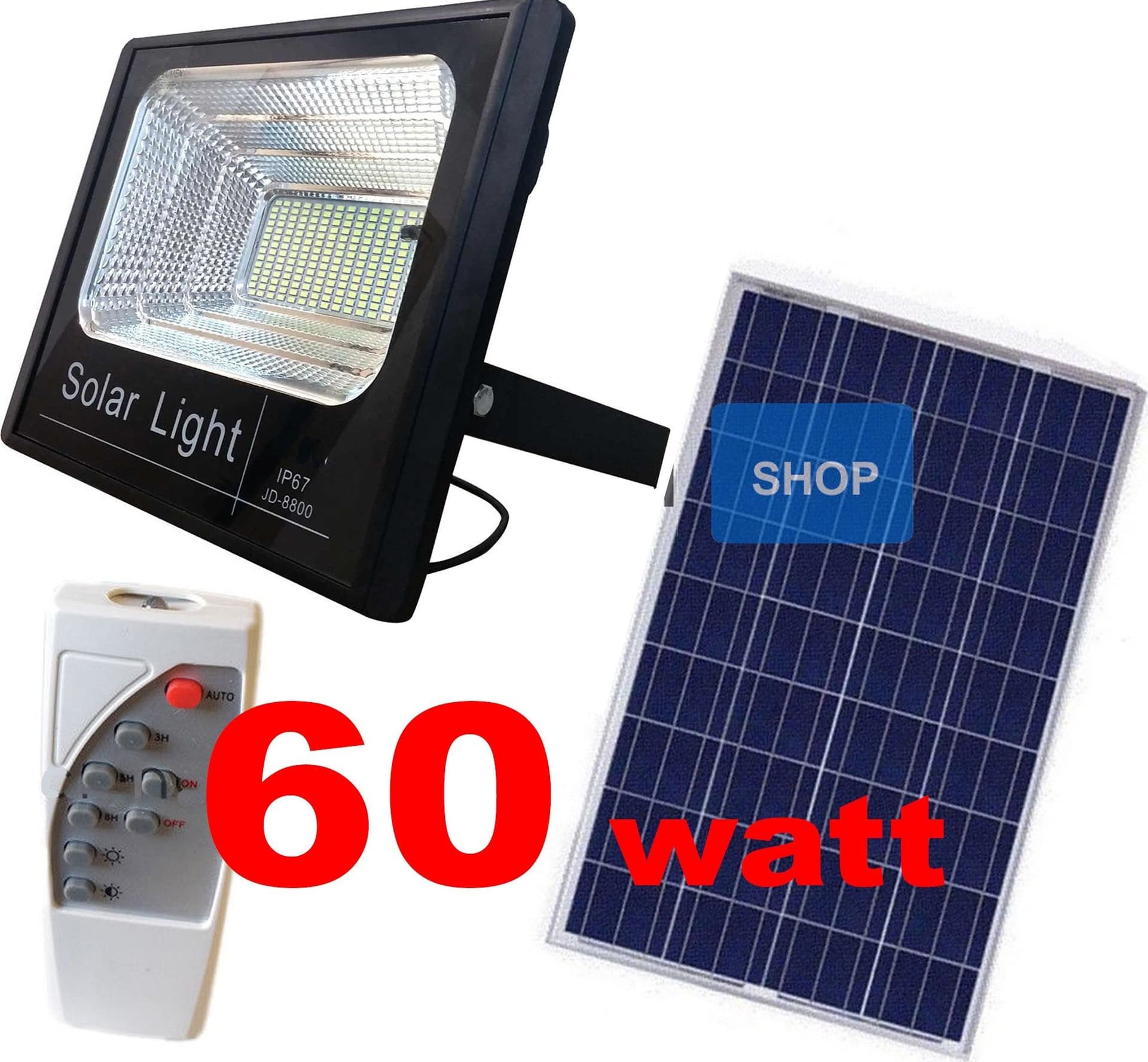 FARO PANNELLO ENERGIA SOLARE FARETTO LED LUCE BIANCA IP67 CON TELECOMANDO – 60 Watt – TrAdE Shop Traesio – elettronica