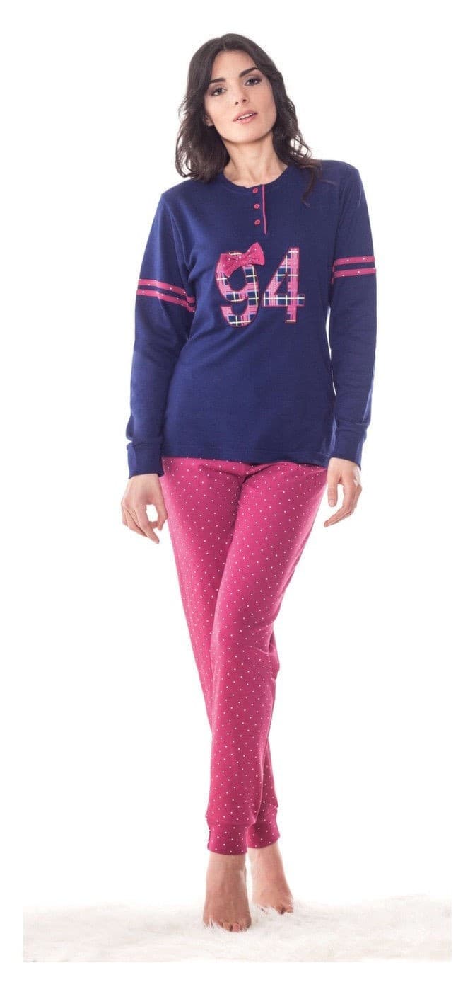 PIGIAMA DA DONNA RAGAZZA IN COTONE MAGLIA BLU E PANTALONE CHERRY LUNGO SD33 TG. - 2