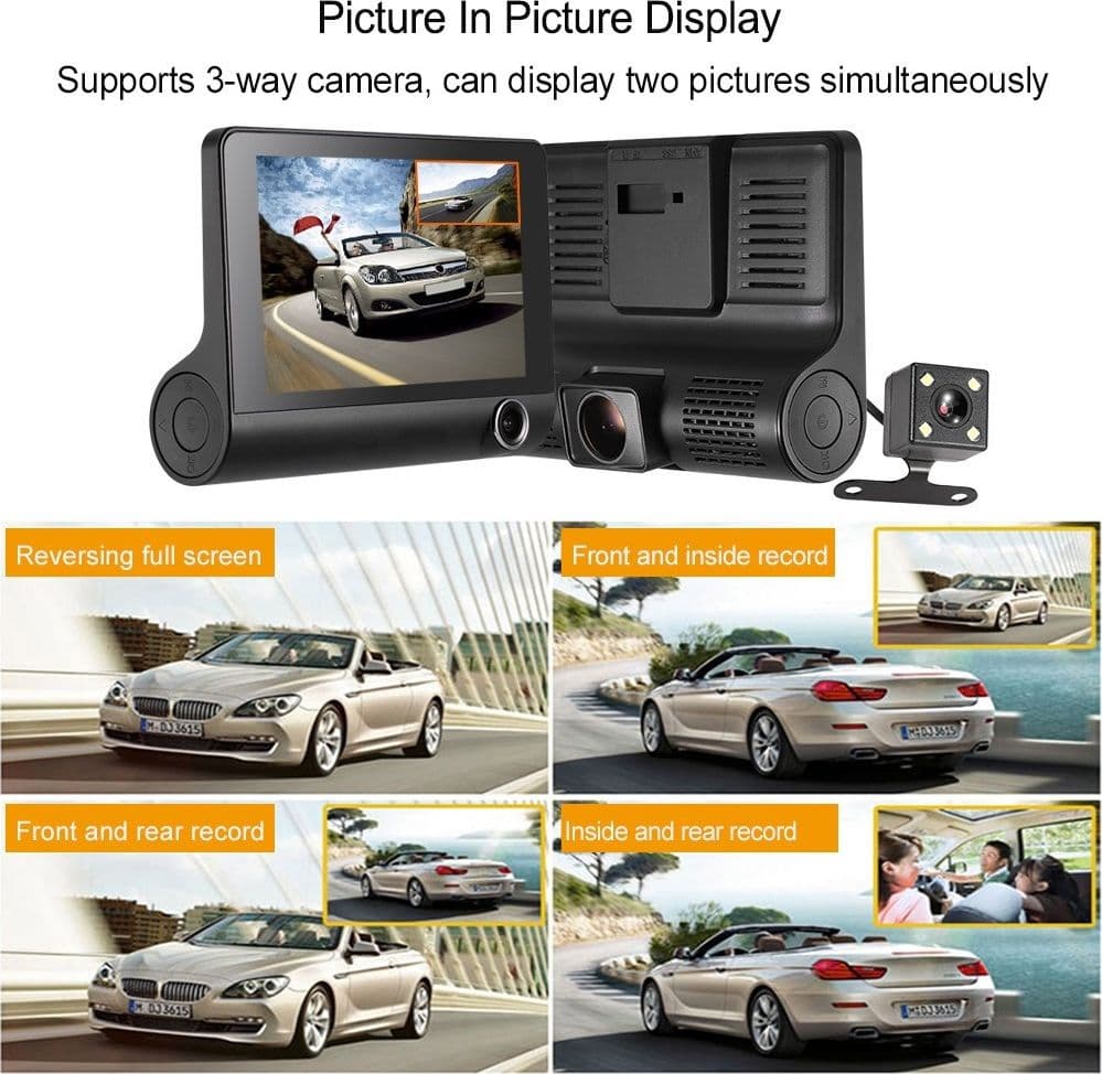 MINI DVR AUTO FULL HD 1080P CAMERA MONITOR LCD 4" ANTERIORE POSTERIORE INTERNA - 12