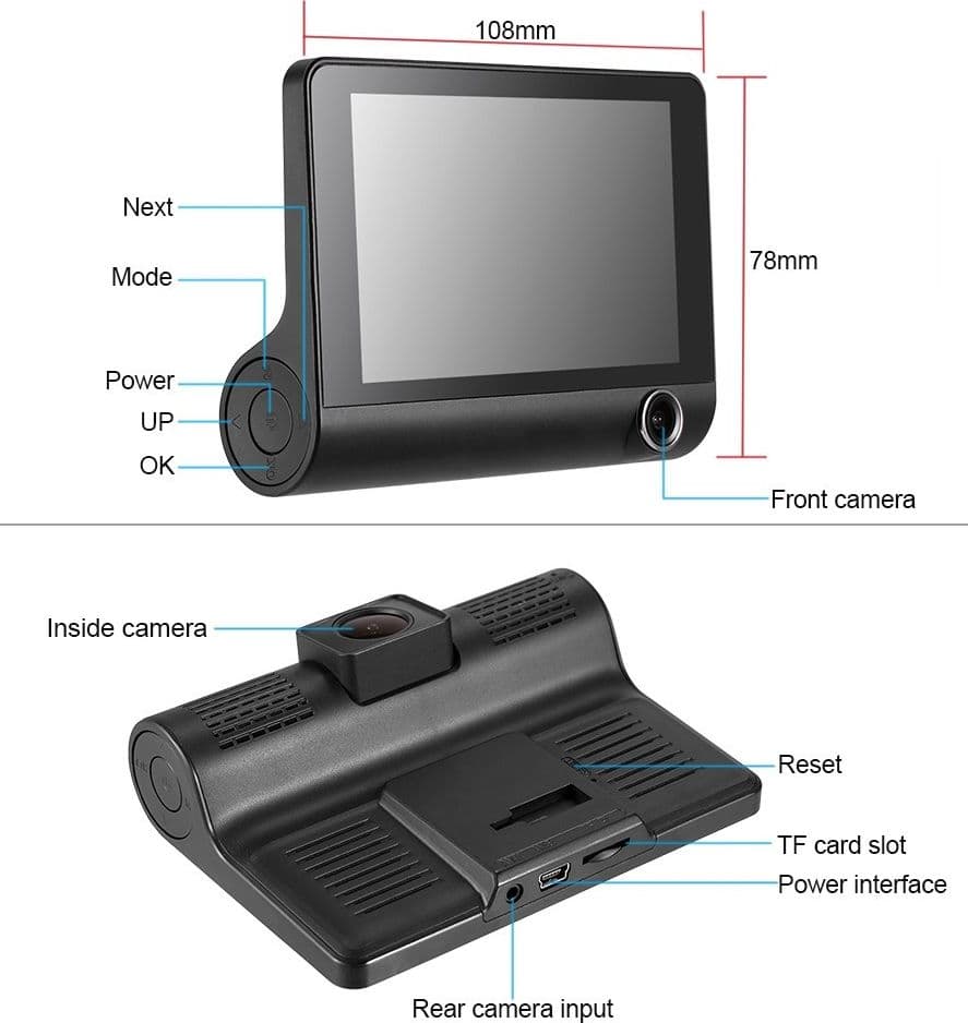 MINI DVR AUTO FULL HD 1080P CAMERA MONITOR LCD 4" ANTERIORE POSTERIORE INTERNA - 9