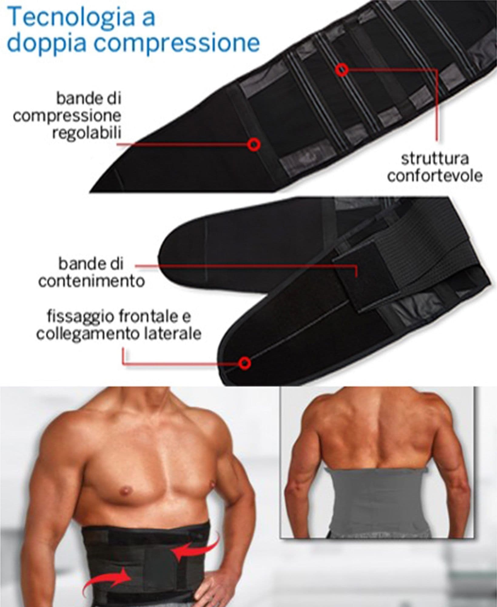 FASCIA UOMO ELASTICA COMPRESSIONE ADDOME PANCIERA DIMAGRANTE CORSETTO MENO 2 TG