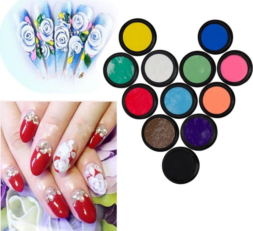 KIT 12 PEZZI COLORI ACRILICI 3D GEL MICROPITTURA NAIL ART RICOSTRUZIONE UNGHIE