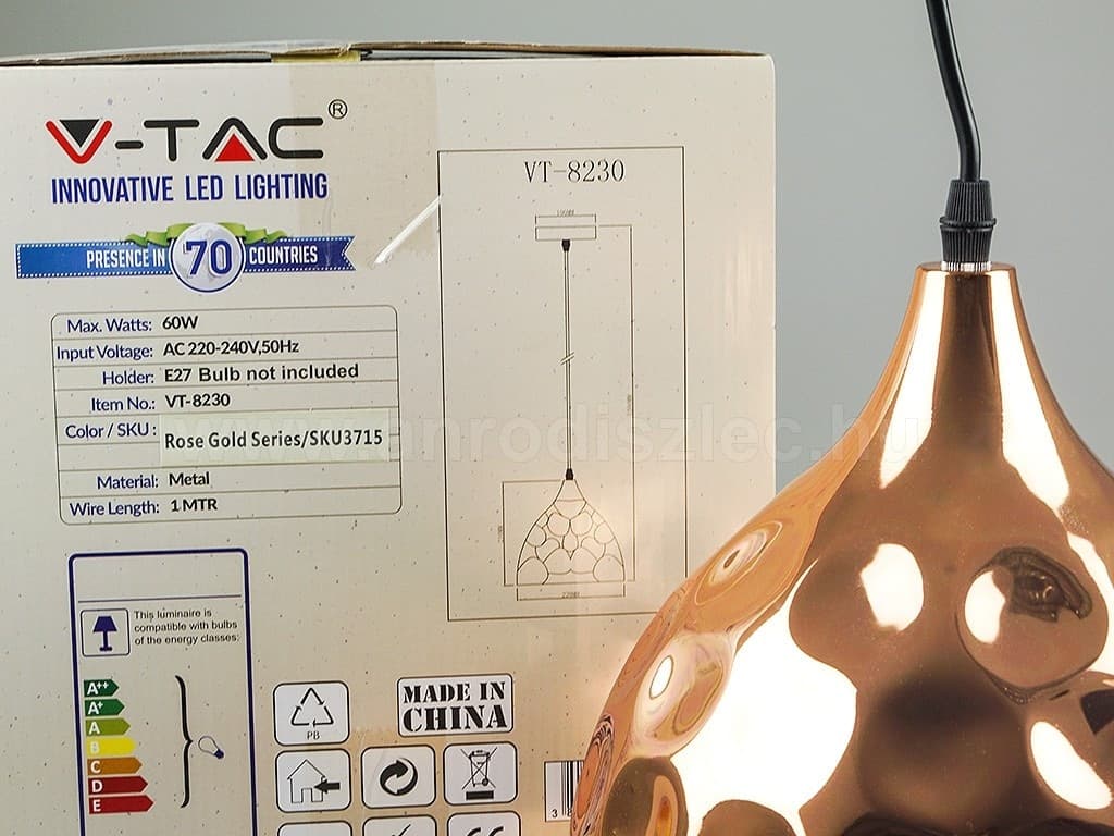 LAMPADARIO PENDENTE LAMPADA A SOSPENSIONE IN METALLO CONO ORO ROSA RAME VT-8230 - 6