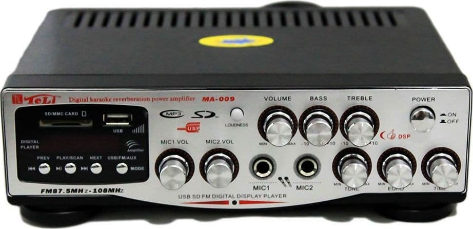 AMPLIFICATORE AUDIO STEREO DISPLAY DIGITALE 2 MICROFONI USB SD MP3 FM MA-009 - 3