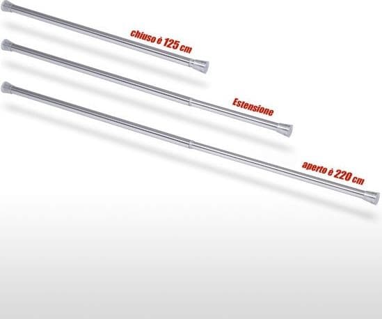 BARRA TELESCOPICA PER TENDA DA DOCCIA 125 CM FINO A 220 CM ALLUMINIO CROMATO - 5