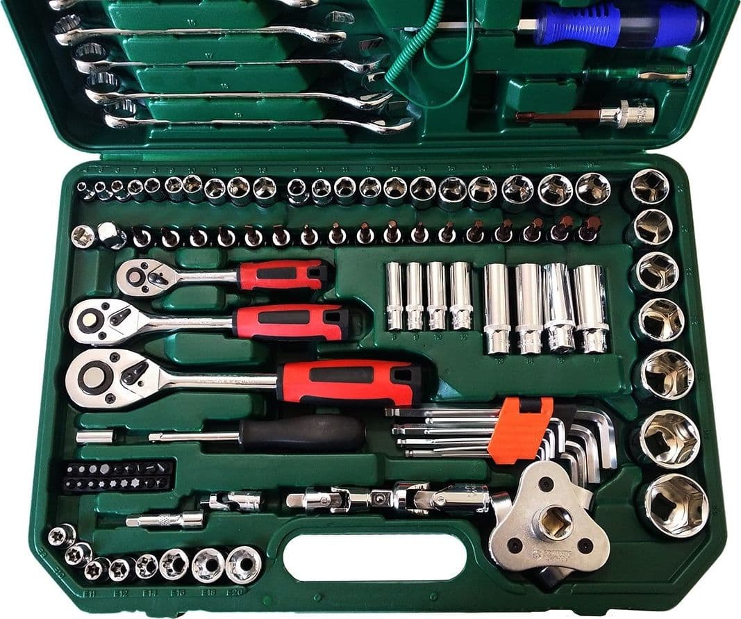 SET KIT UTENSILI 121 PZ BUSSOLE CHIAVE CHIAVI CRICCHETTO ATTREZZI 1/4" 3/8" 1/2" - 2