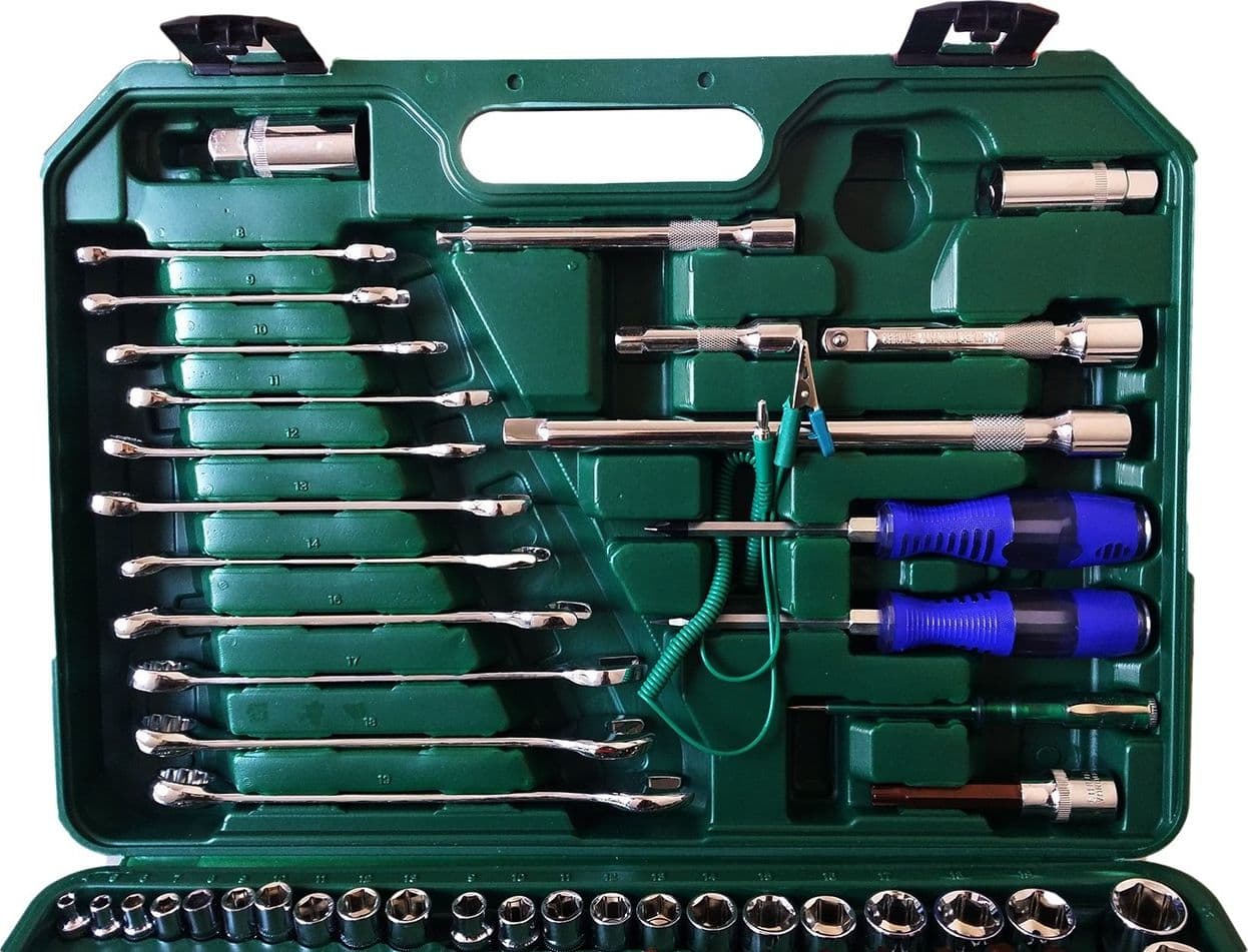 SET KIT UTENSILI 121 PZ BUSSOLE CHIAVE CHIAVI CRICCHETTO ATTREZZI 1/4" 3/8" 1/2" - 3