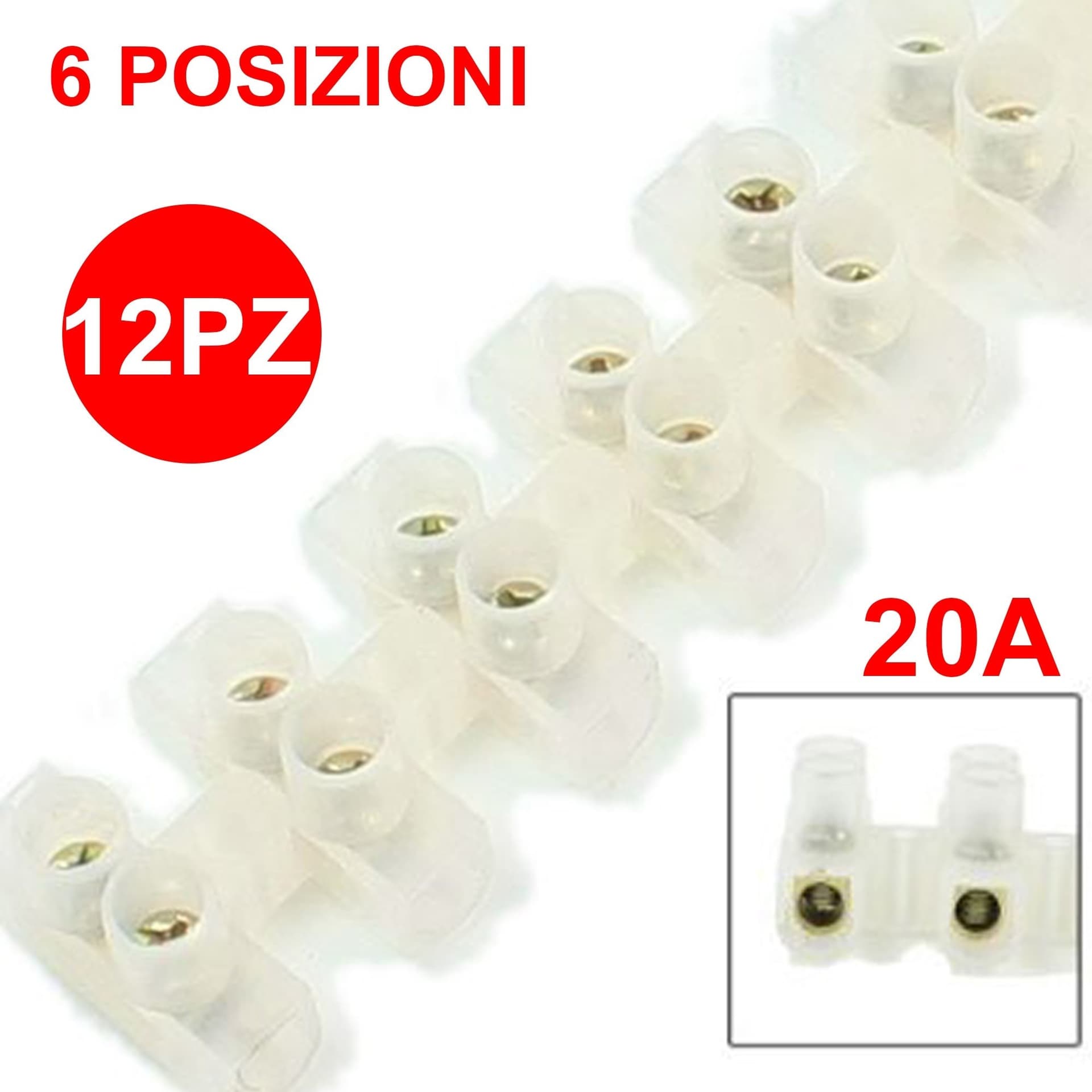 TERMINAL BLOCK CONNETTORE TERMINALI MORSETTI PER CAVI ELETTRICI 6 POSIZIONI 20 A - 2