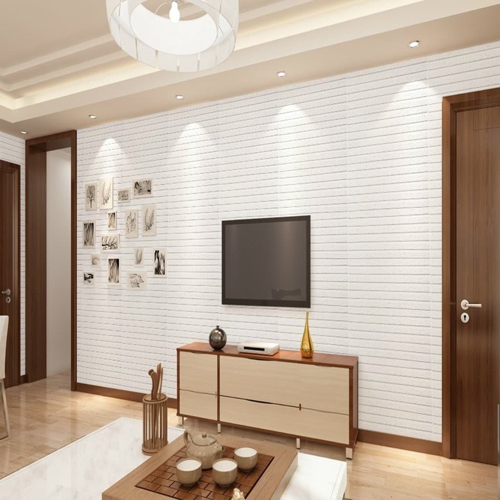 PANNELLO ADESIVO PER PARETE DECORAZIONE EFFETTO PIETRA MURO 3D 70 X 60 CM BIANCO - 4