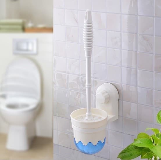 SCOPINO CON PORTA SCOPINO A PARETE CON ATTACCO A VENTOSA ACCESSORI PER BAGNO - 9