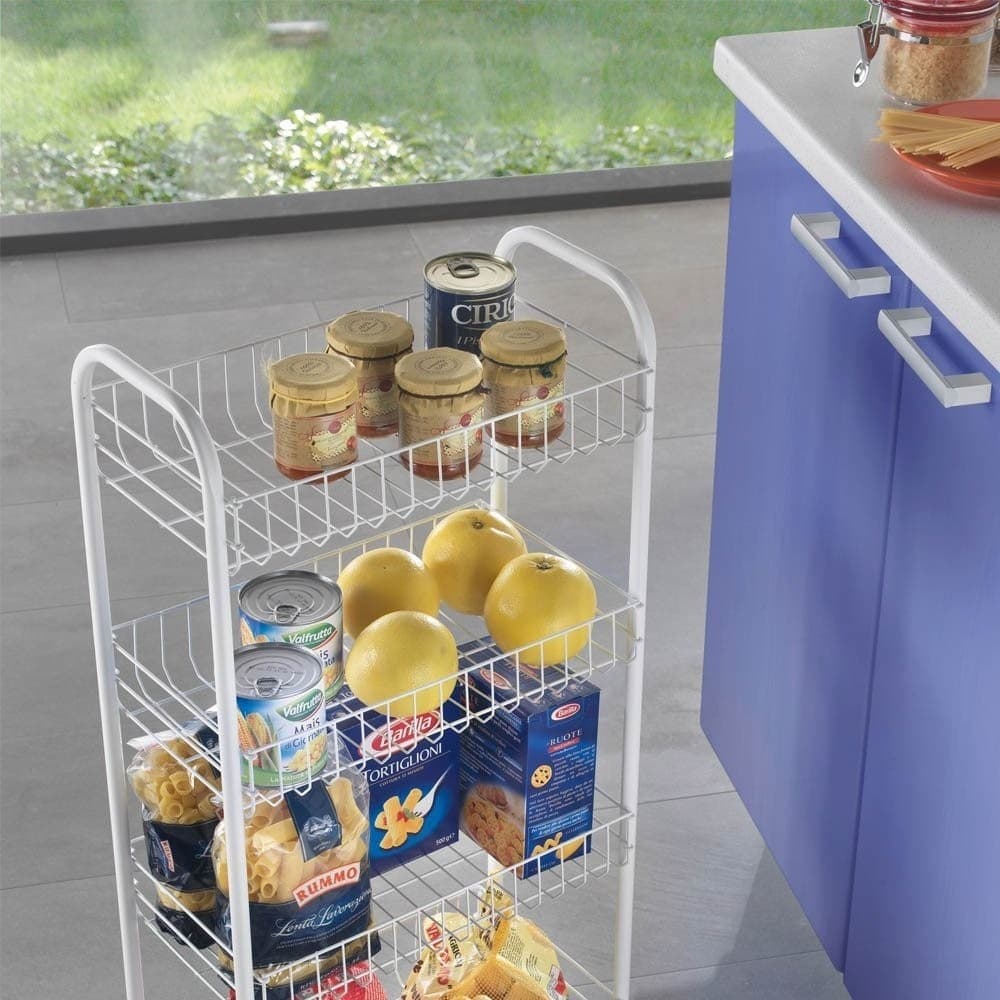 CARRELLO PORTAOGGETTI PORTA OGGETTI 4 RIPIANI BIANCO PER CUCINA BAGNO 30x40x77cm - 7