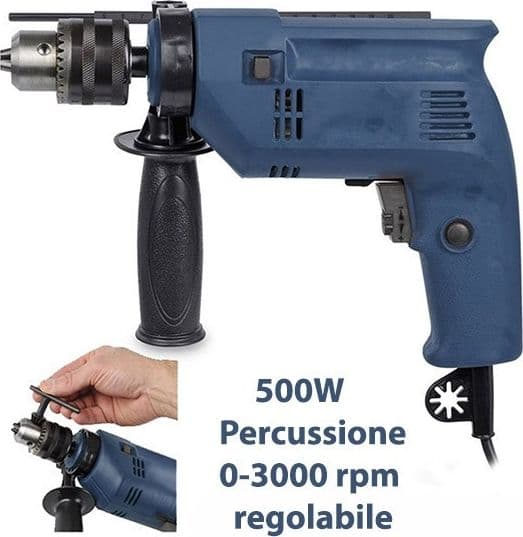 TRAPANO A PERCUSSIONE ELETTRICO 500W INCLUSO 2SET DI PUNTE PER METALLO E CEMENTO - 3