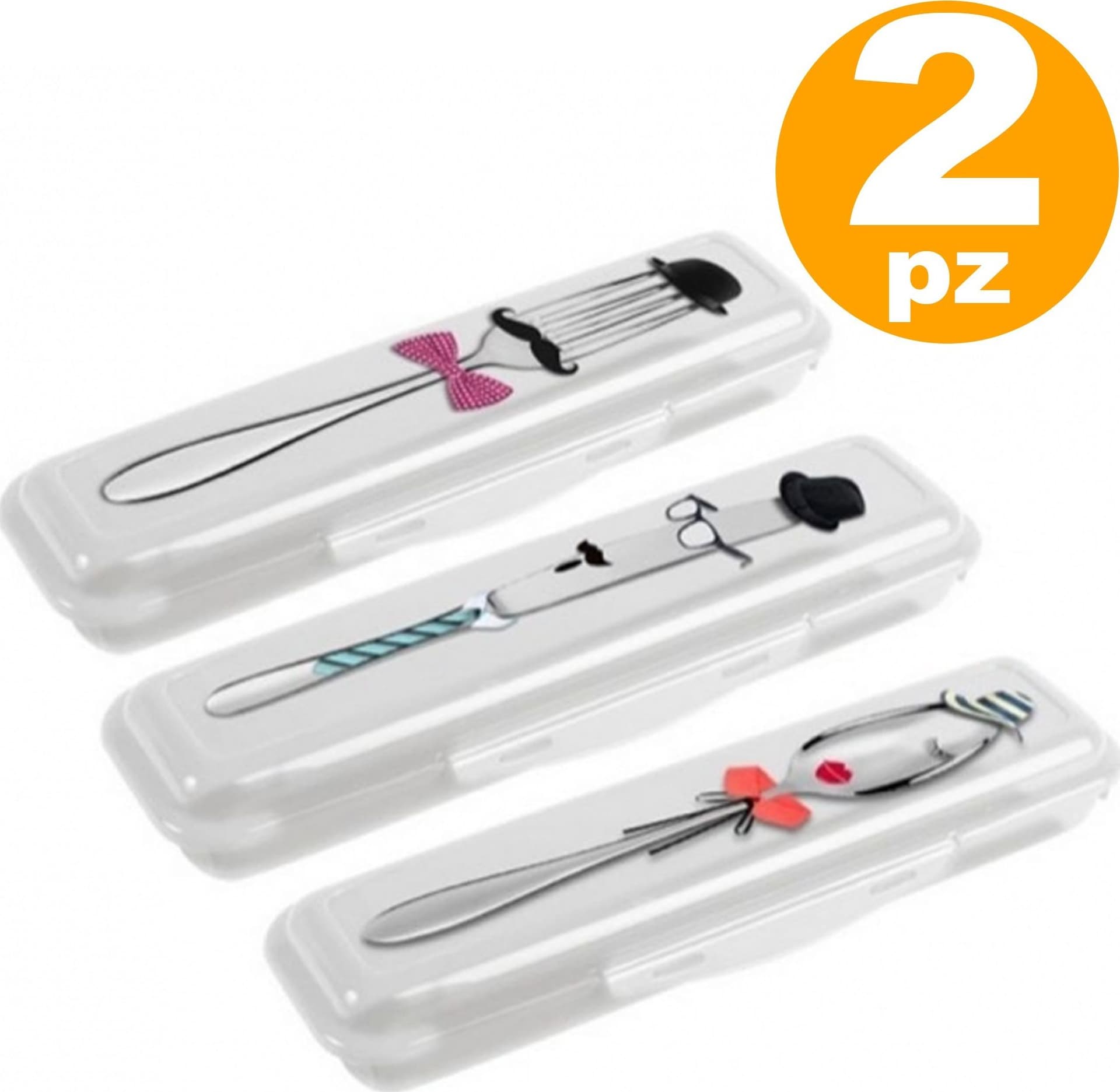 2 X CUSTODIA PORTAPOSATE POSATE FORCHETTE COLTELLO PORTA DA PRANZO SCUOLA - 2