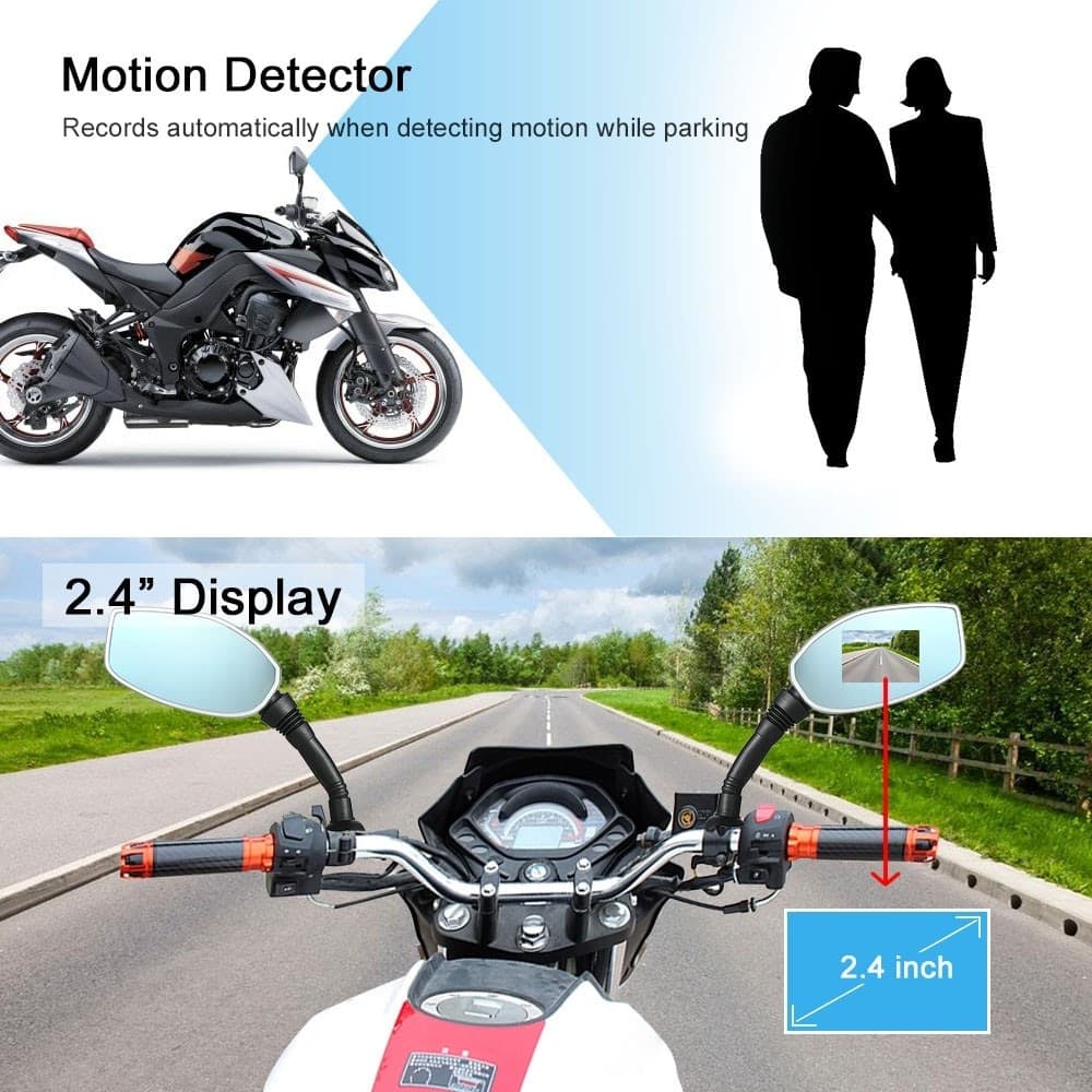 COPPIA SPECCHIETTI MOTO 2.4" DVR CAMERA SPECCHIETTO CAMERA RETROVISORE FRONTALE - 3