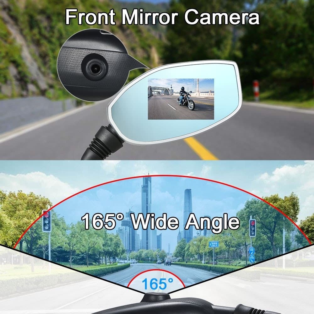 COPPIA SPECCHIETTI MOTO 2.4" DVR CAMERA SPECCHIETTO CAMERA RETROVISORE FRONTALE - 4