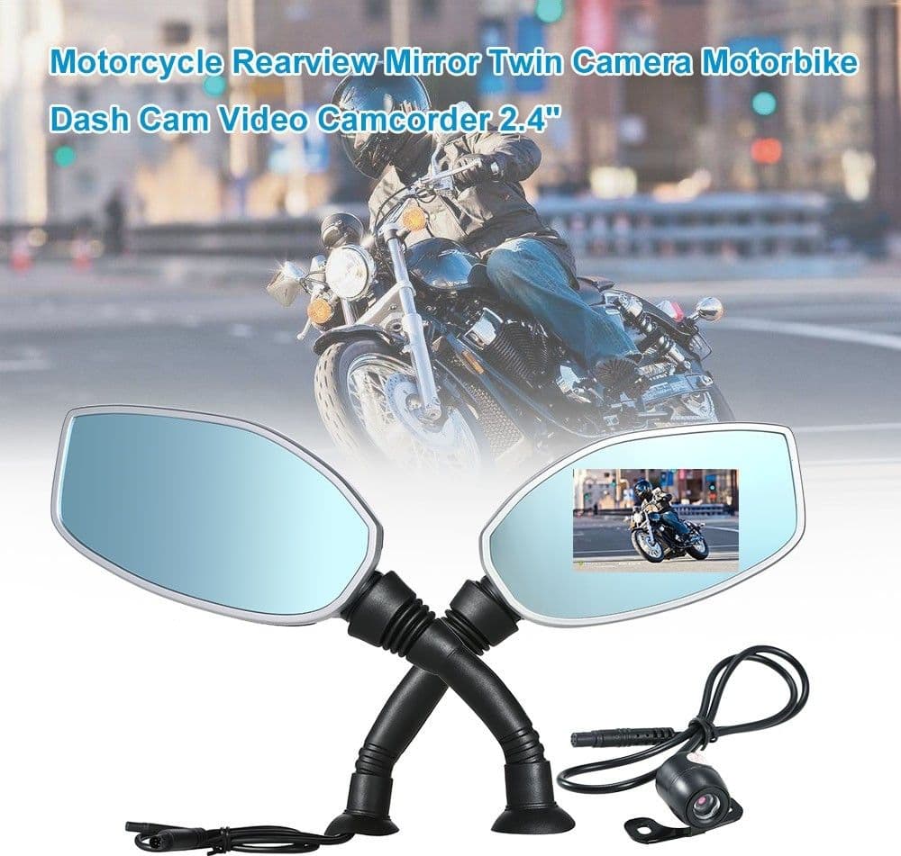 COPPIA SPECCHIETTI MOTO 2.4" DVR CAMERA SPECCHIETTO CAMERA RETROVISORE FRONTALE - 7