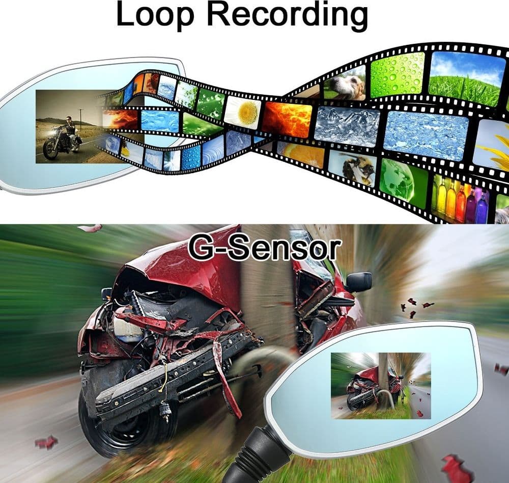 COPPIA SPECCHIETTI MOTO 2.4" DVR CAMERA SPECCHIETTO CAMERA RETROVISORE FRONTALE - 8