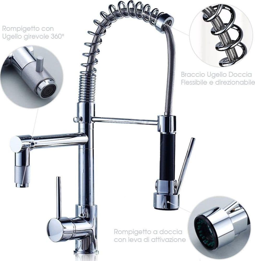 RUBINETTO LAVABO CUCINA CANNA ALTA DOPPIO MISCELATORE MONOCOMANDO ESTRAIBILE - 5