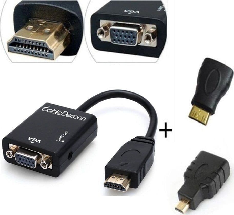 ADATTATORE CONVERTITORE HDMI A VGA 3 IN 1 CON AUDIO A MINI MICRO CAVO HDMI - 9