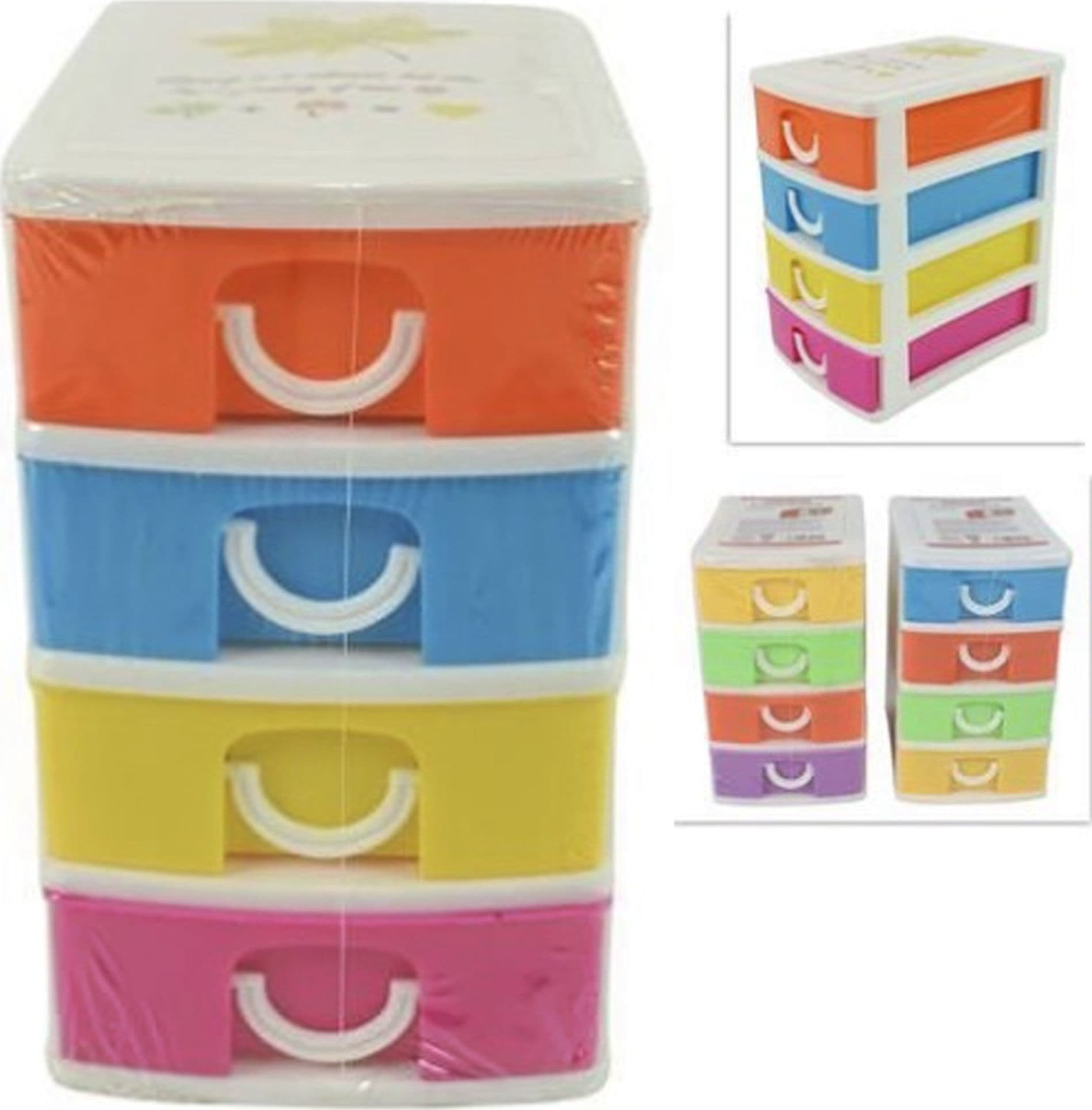 CASSETTIERA IN PLASTICA 4 CASSETTI CONTENITORI 15X13X9CM PORTA OGGETTI MULTIUSO
