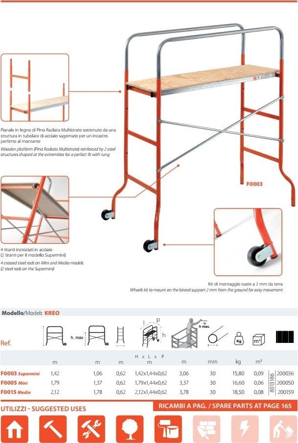 TRABATTELLO FAI DA TE MEDIO CON PIANO IN LEGNO ALTEZZA MASSIMA 3,06 M KREO - 2