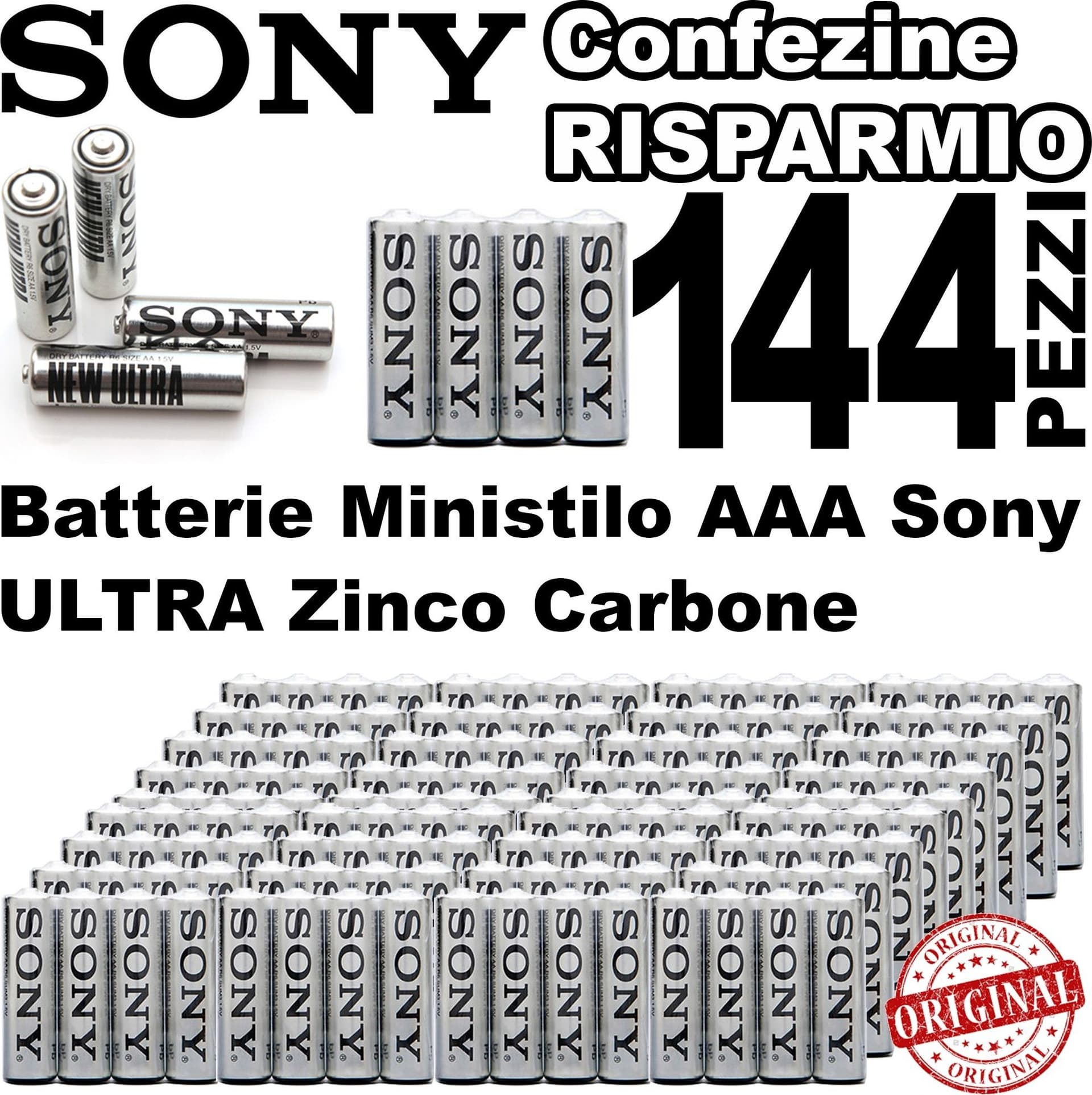144 X BATTERIE PILE MINISTILO ZINCO CARBON ULTRA HEAVY BATTERIA AAA R3 1,5V - 2