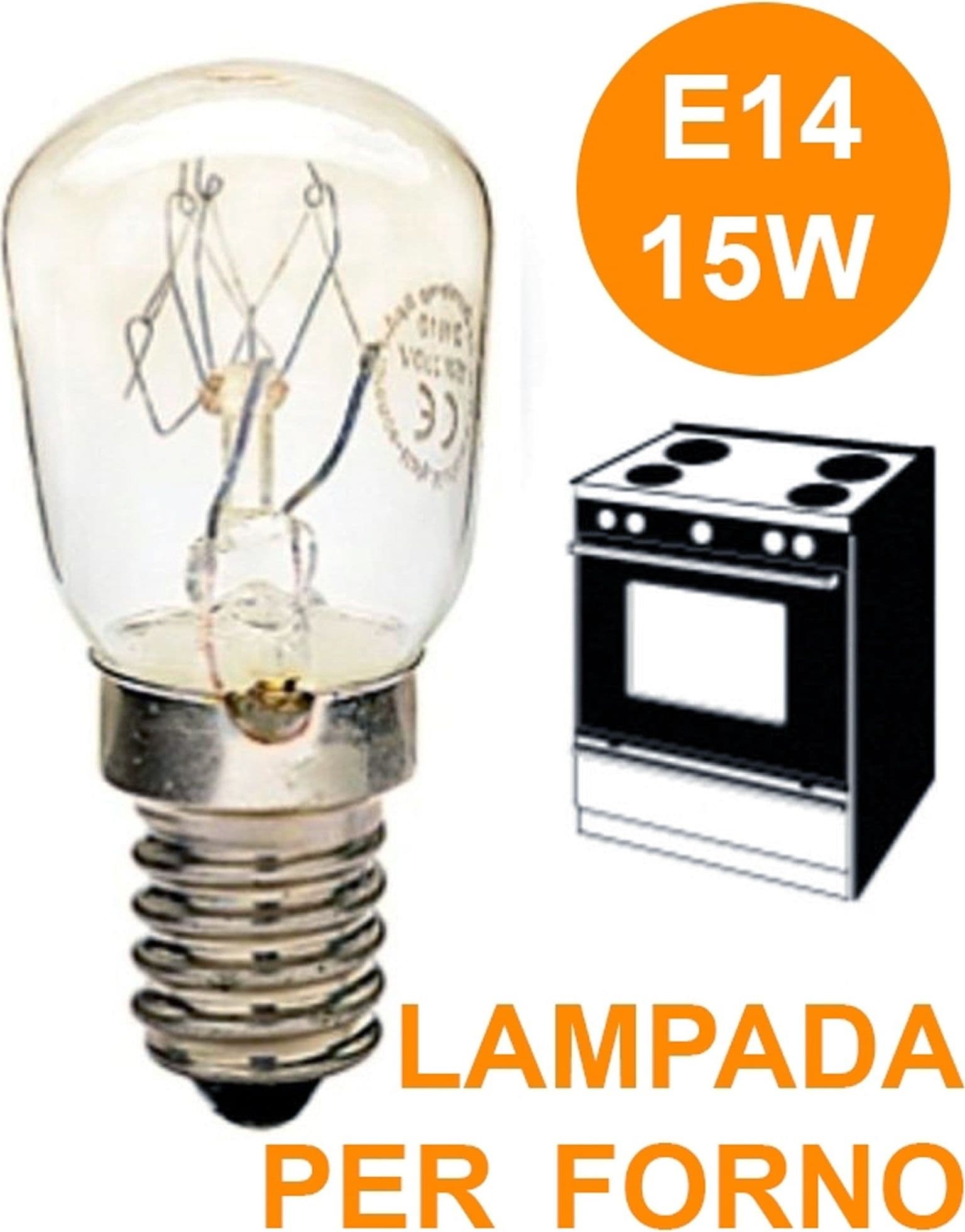 LAMPADINA LAMPADA LAMPADINE PER FORNO FORNETTO E14 15 WATT FINO A 300° GRADI - 2