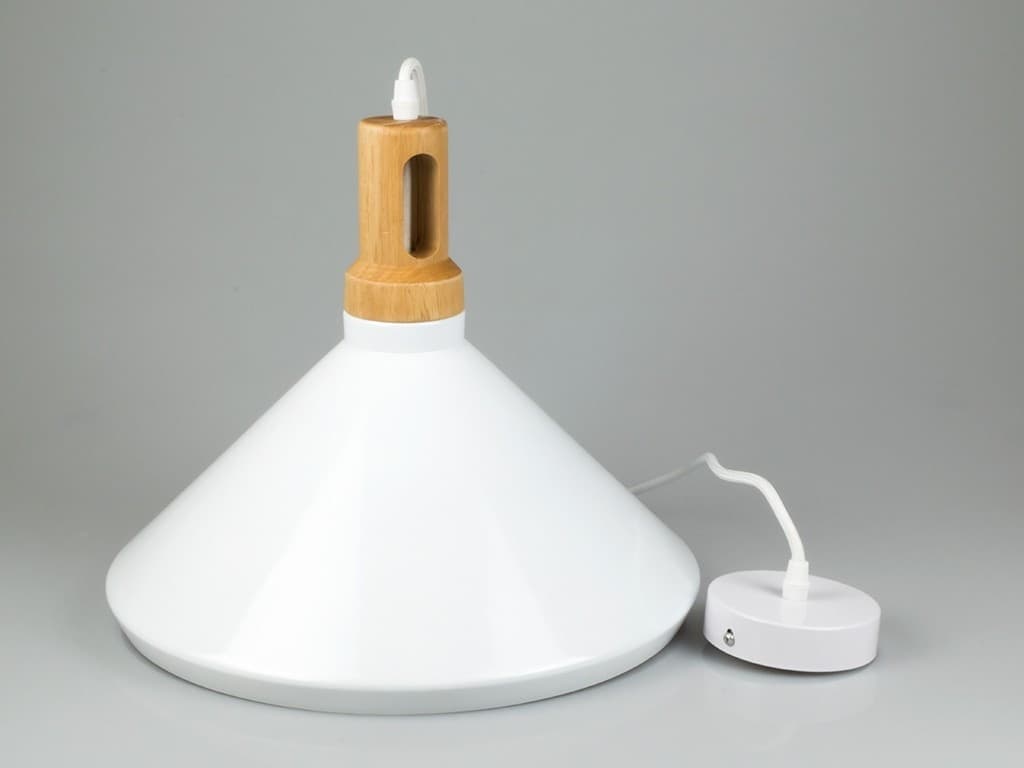 LAMPADARIO PENDENTE LAMPADA A SOSPENSIONE PARABOLA BIANCA BASE IN LEGNO VT-7535 - 7