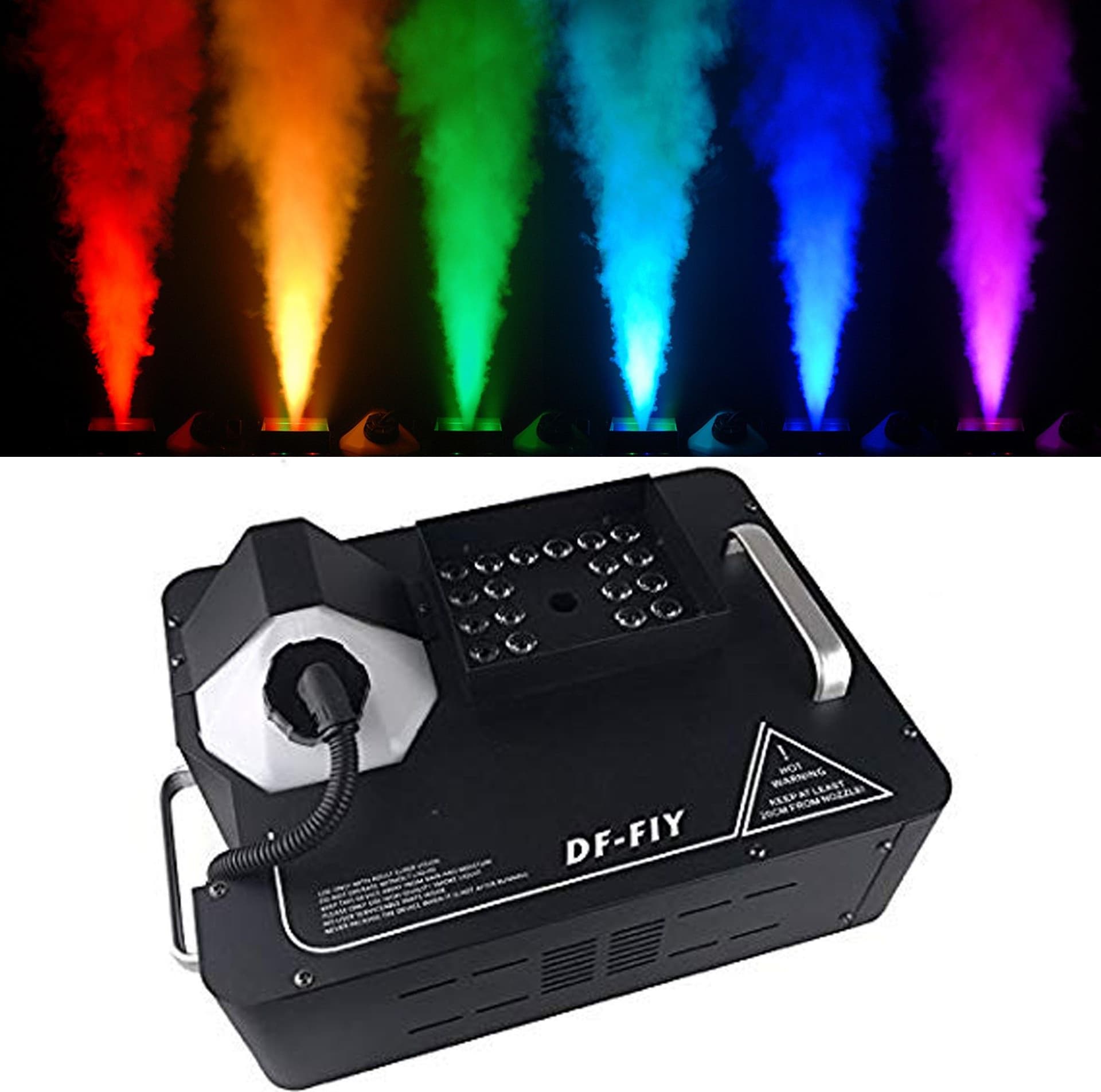 MACCHINA DEL FUMO GETTO VERTICALE 1500W CON 24 LUCI LED RGB EFFETTO GEYSER DMX