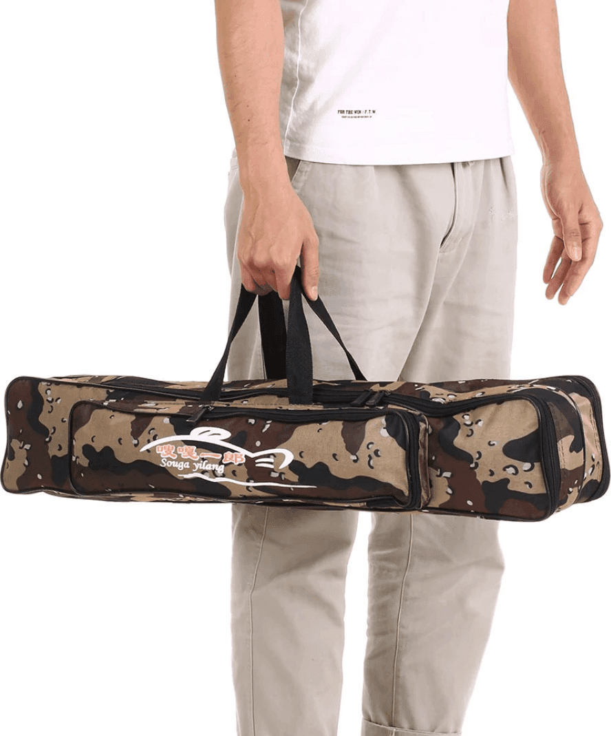 BORSA FODERO CUSTODIA PORTA CANNE DA PESCA 80CM CON 2 SCOMPARTI ZIP PIEGHEVOLE - 2