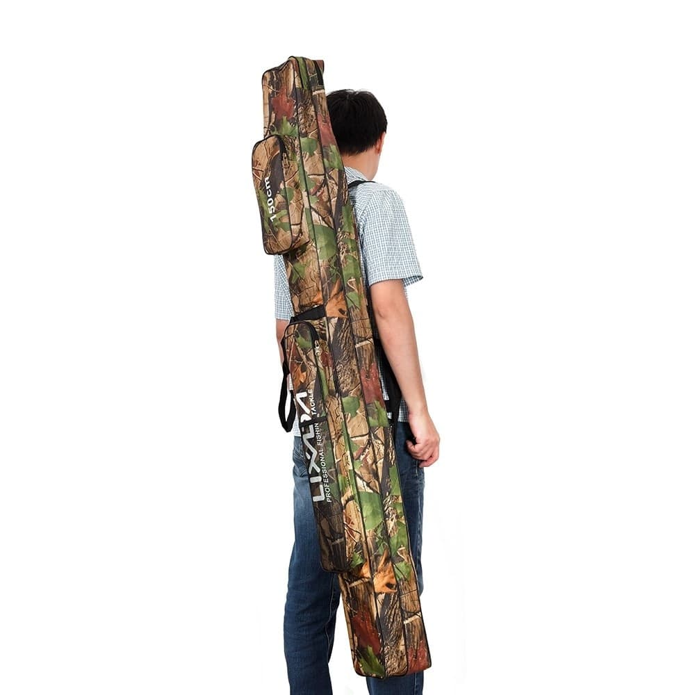 BORSA FODERO CUSTODIA PORTA CANNE DA PESCA 150CM CON 2 SCOMPARTI ZIP PIEGHEVOLE - 4