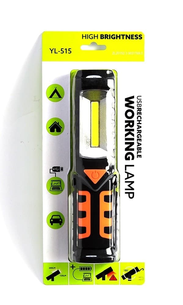 TORCIA LAMPADA PORTATILE RICARICABILE LED STRIP COB - BASE ORIENTABILE E GANCI - 4