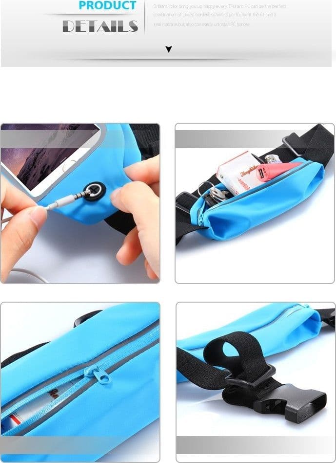 CINTURA CON TASCHE ZIP SPORT BELT MARSUPIO PORTA SMARTPHONE CELLULARI 4,7" - 5