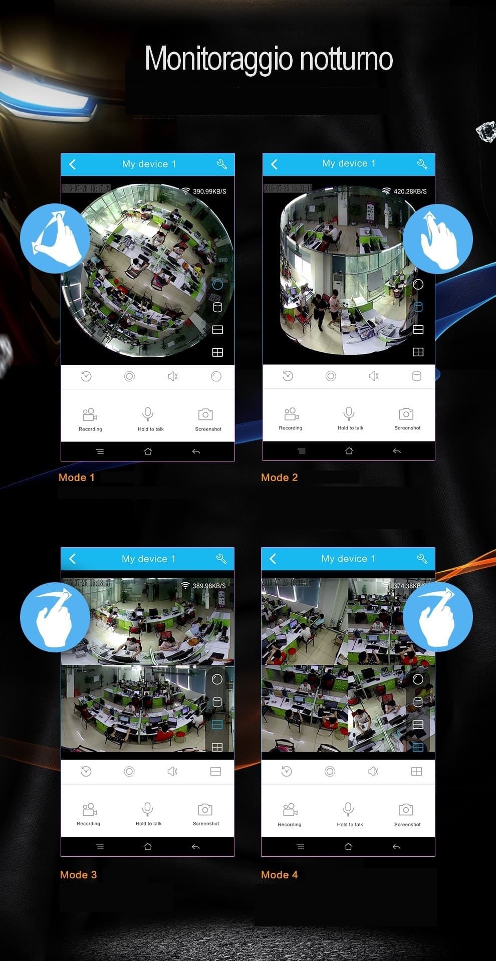 TELECAMERA WIFI PANORAMICA IP GRANDANGOLO 360° VRCAM FISHEYE 4 TELECAMERE IN 1 - 7