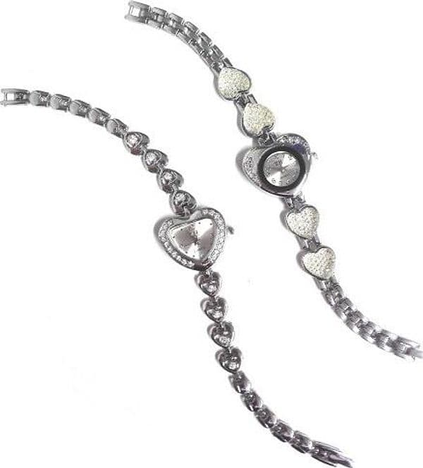 OROLOGIO A CUORE CON STRASS GRANDI TAGLIO SWAROVSKI SU QUADRANTE E BRACCIALE - 2