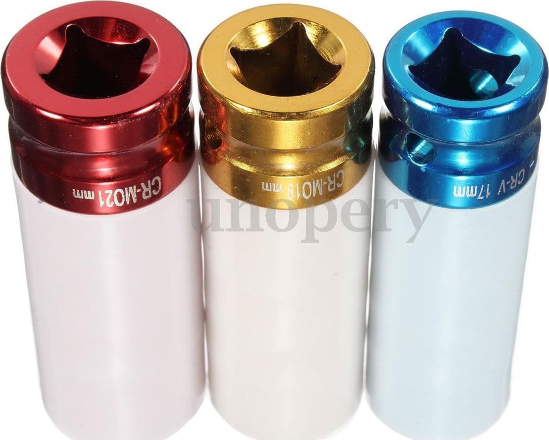 SET 3 CHIAVI A BUSSOLA PER DADI CERCHIO RUOTE ATTACCO 1/2" RIVESTITE 17 19 21 MM - 2
