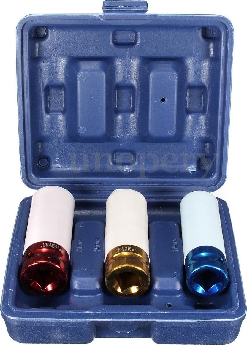 SET 3 CHIAVI A BUSSOLA PER DADI CERCHIO RUOTE ATTACCO 1/2" RIVESTITE 17 19 21 MM - 3