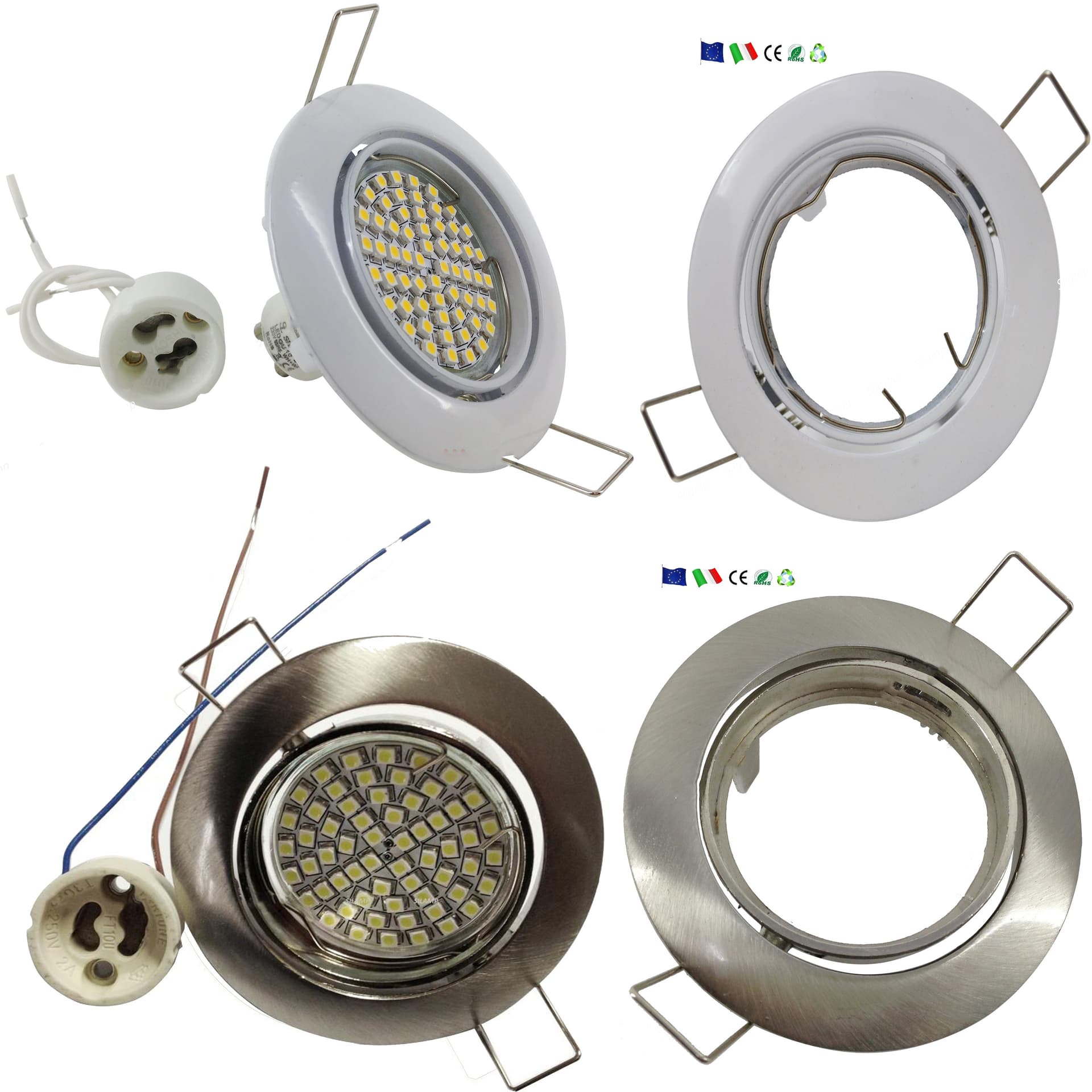 FARETTO INCASSO 5W LAMPADINA LED GU10 60 SMD 220V ORIENTABILE ACCIAIO E BIANCO - 6