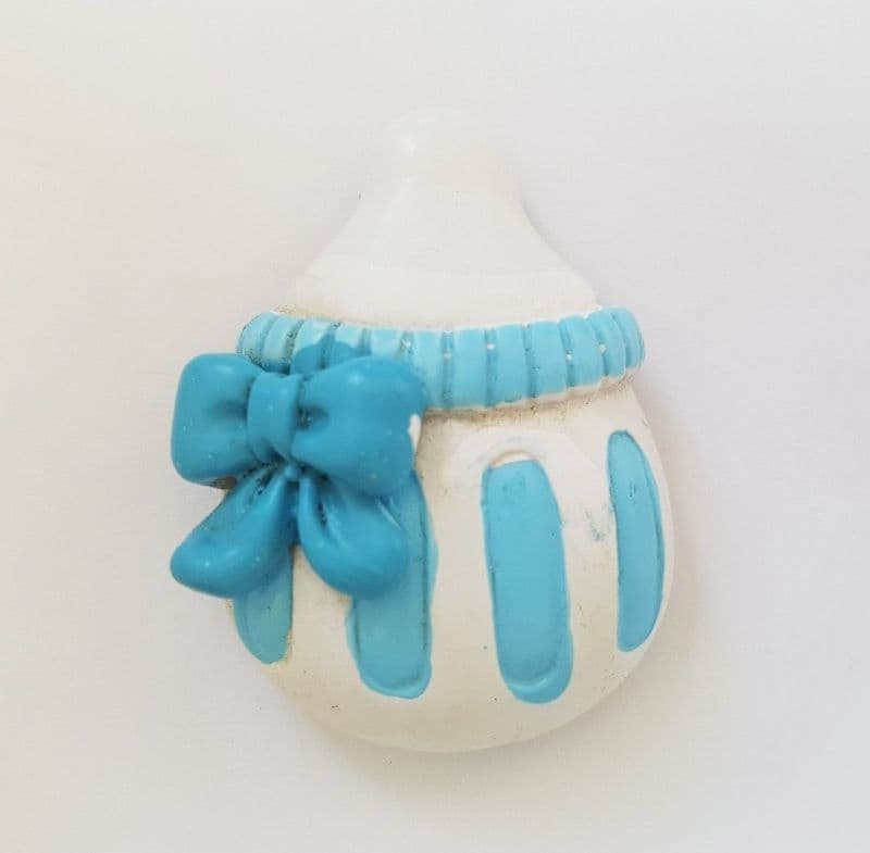 12 PEZZI BOMBONIERA BIBERON AZZURRO CERAMICA MAGNETE CALAMITA BATTESIMO NASCITA