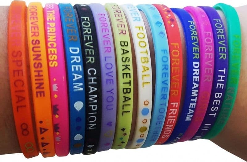 6 BRACCIALETTI FOREVER SILICONE ELASTICO AMICIZIA SPORT LOVE AMORE TREND