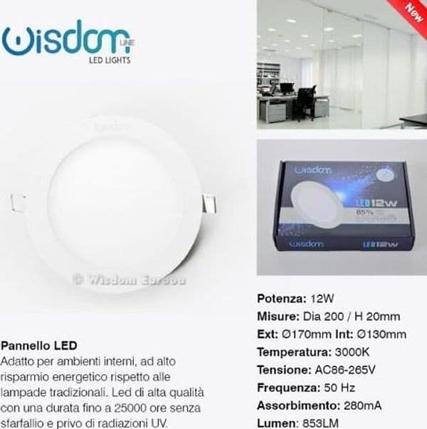 PANNELLO A LED TONDO O QUADRATO AD DA INCASSO LUCE FREDDA CALDA NEUTRA WISDOM - 14