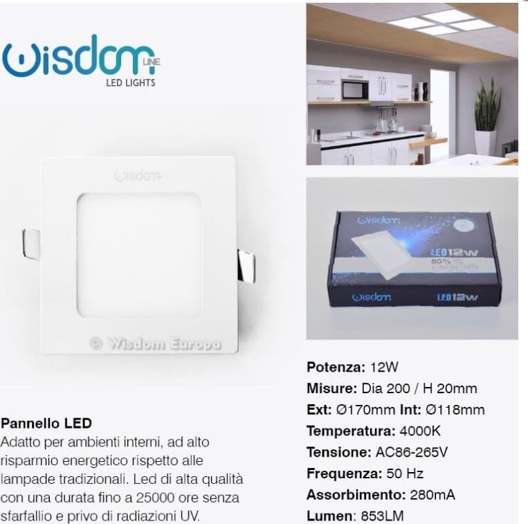 PANNELLO A LED TONDO O QUADRATO AD DA INCASSO LUCE FREDDA CALDA NEUTRA WISDOM - 15