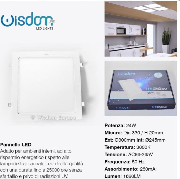 PANNELLO A LED TONDO O QUADRATO AD DA INCASSO LUCE FREDDA CALDA NEUTRA WISDOM - 19