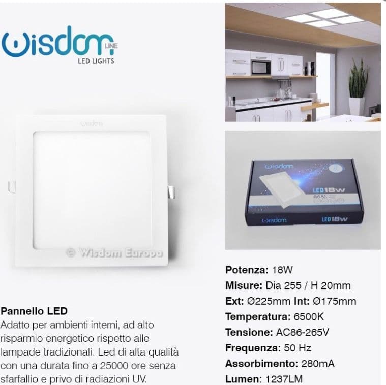 PANNELLO A LED TONDO O QUADRATO AD DA INCASSO LUCE FREDDA CALDA NEUTRA WISDOM - 17
