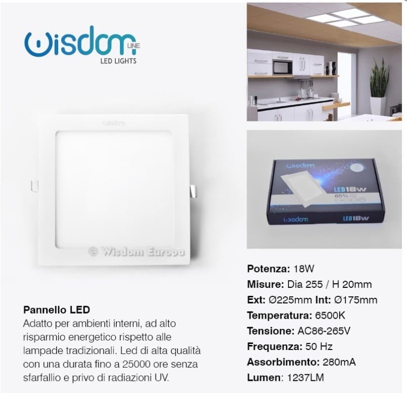 PANNELLO A LED TONDO O QUADRATO AD DA INCASSO LUCE FREDDA CALDA NEUTRA WISDOM - 17